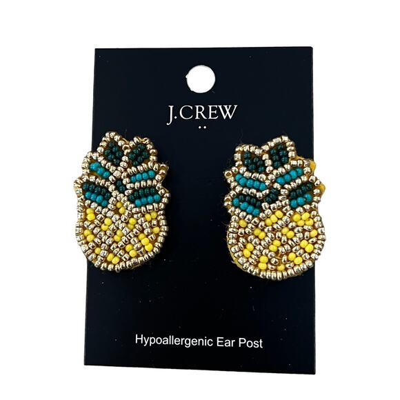 NWT J. Crew Pineapple Glass Seed Beaded Statement Earrings - Picture 3 of 6